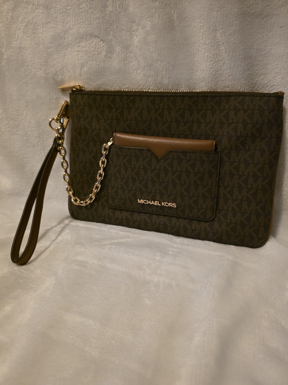 Michael Kors Brown Logo Wristlet Clutch